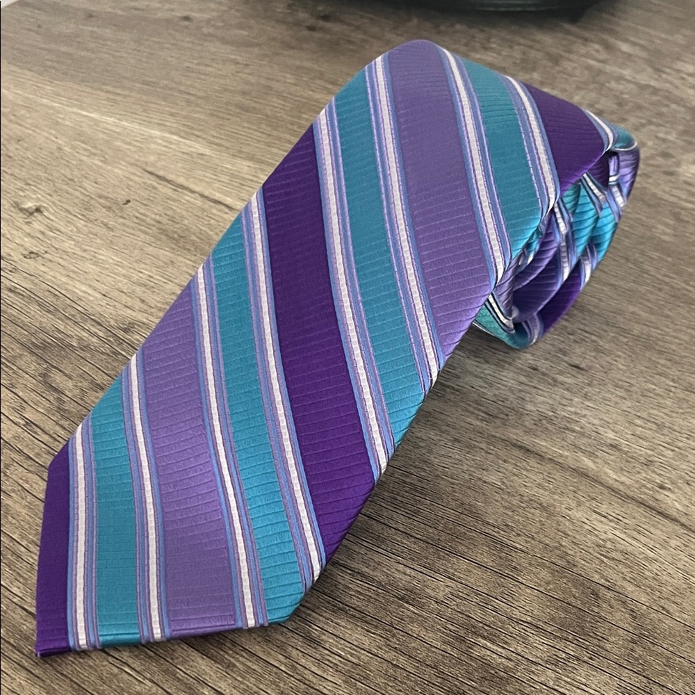 Elegant Purple and Teal Striped Silk Tie